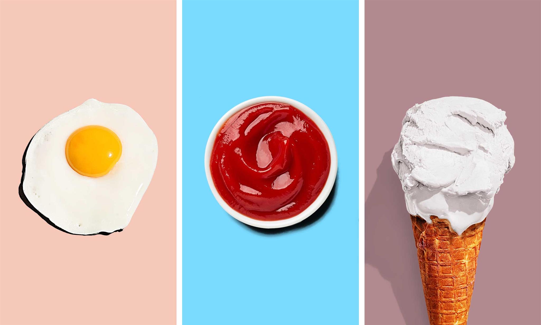 Fried egg, ketchup, ice cream